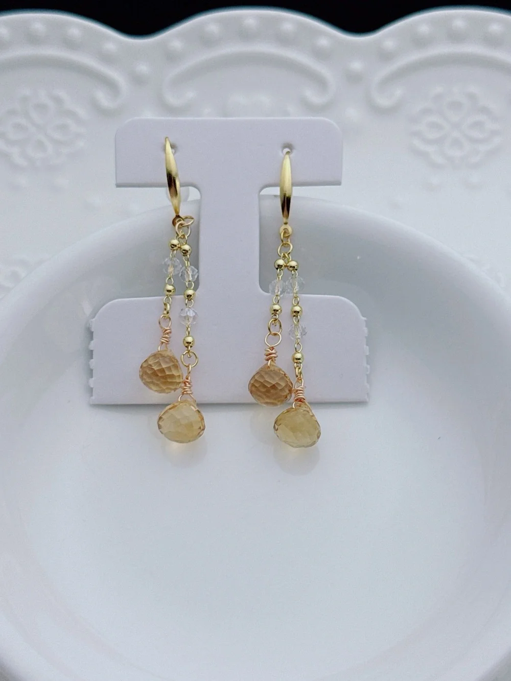 26E522 Handmade High Quality Faceted Citrine S925 Hooks Dangling Earring